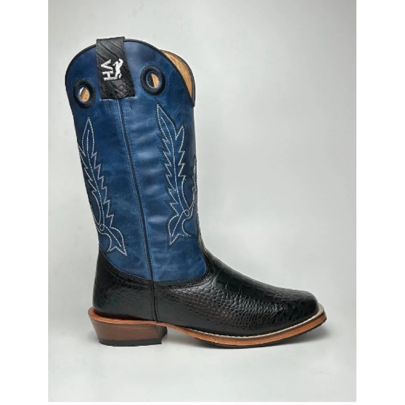 Bota Texana Masculina Bordado Coutry em Couro Legítimo bico quadrado salto carrapeta