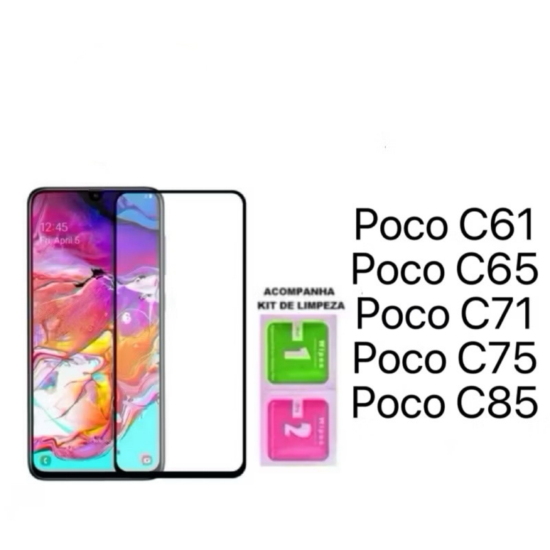 Película De Vidro Temperado 3D/9D Tela Para Xiaomi Redmi Poco C61 C65 C71 C75 C85 em Oferta na Shopee