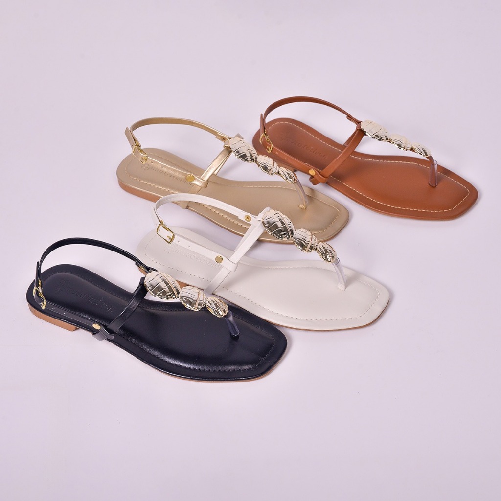 Sandalia Feminina Elegante Casual Confortavel Escritorio  Concha Dourada