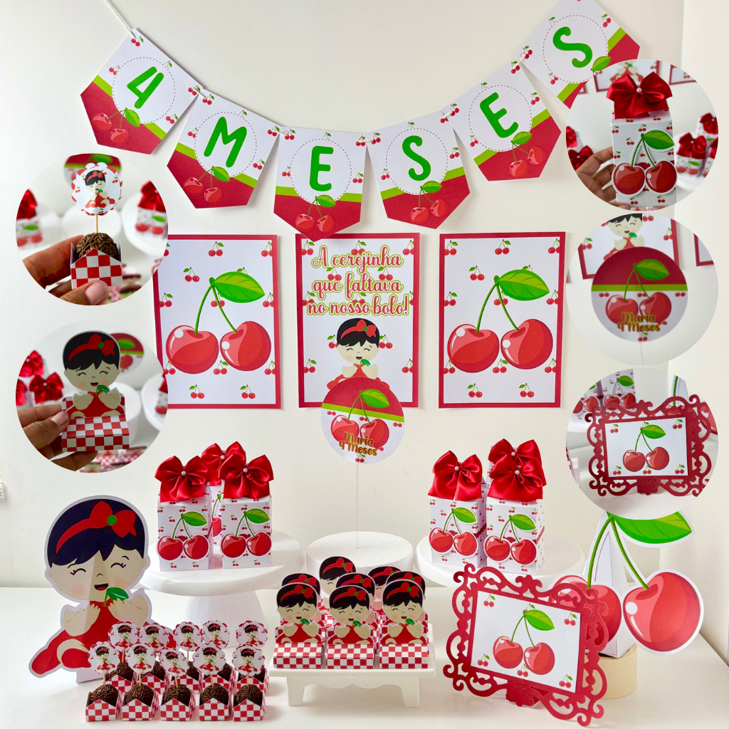 Kit Festa Cerejinha Personalizado  | Mesversário | Aniversário | Lembrancinha