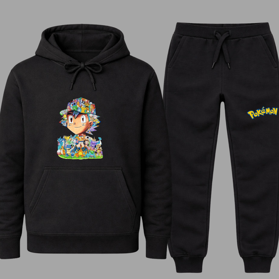 Conjunto Blusa Canguru e Calça Moletom Infantil Juvenil Conjunto Pokémon Streetwear