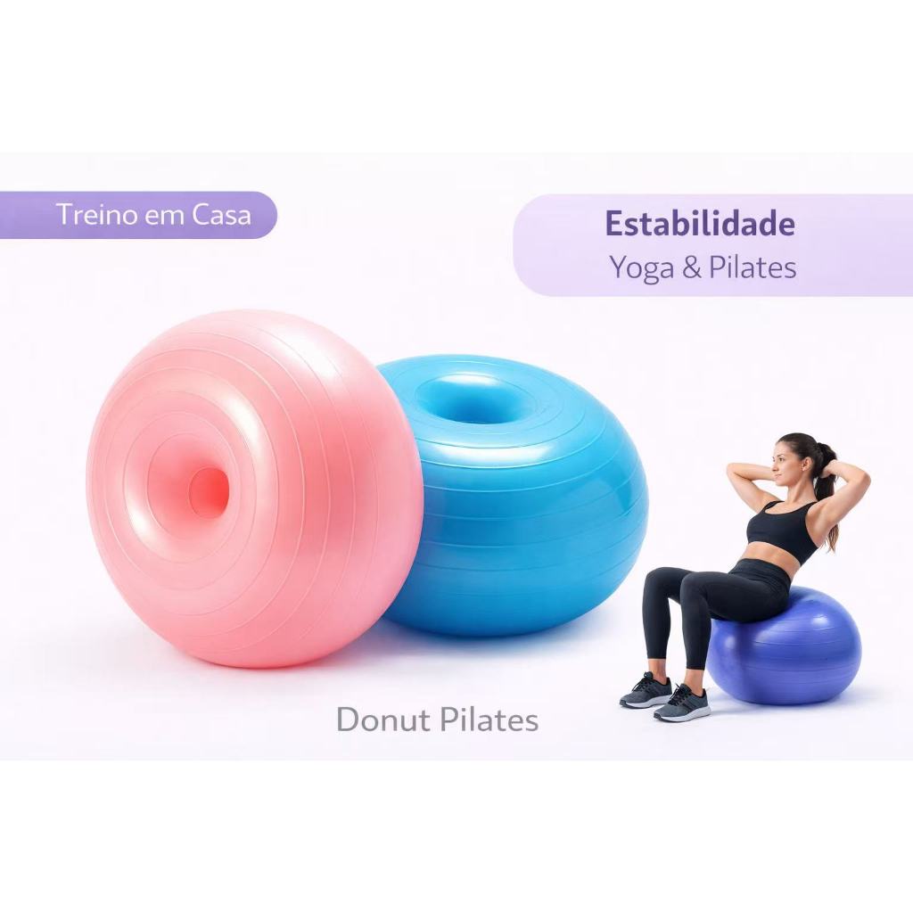 Bola Donut 50cm Pilates Yoga Fitness |Equilíbrio Antiderrapante, Suporta 150kg