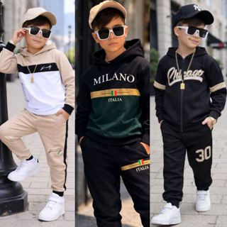 Conjunto Infantil Menino Casaco com Capuz e Calça Inverno Estiloso 2 a 12 Anos em Oferta na Shopee