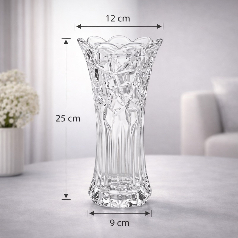 Vaso de Vidro Lapidado Decorativo Reforçado Grande para Flores Mesa Sala Quarto Decoração Elegante