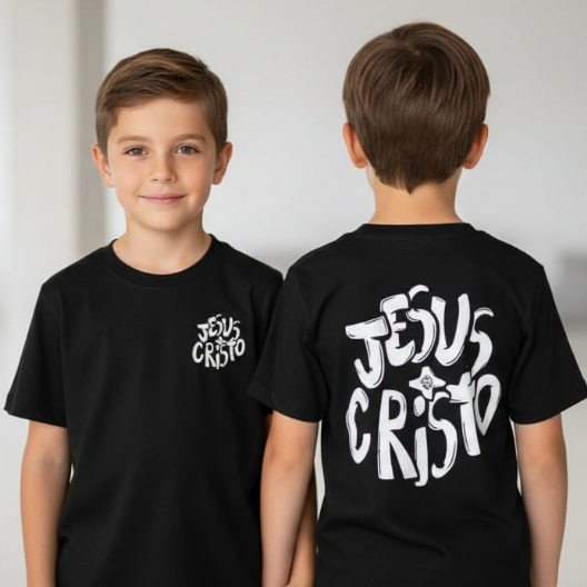 Camiseta Preta Infantil Gospel Jesus Cristo Varias estampas do 4 ao GG