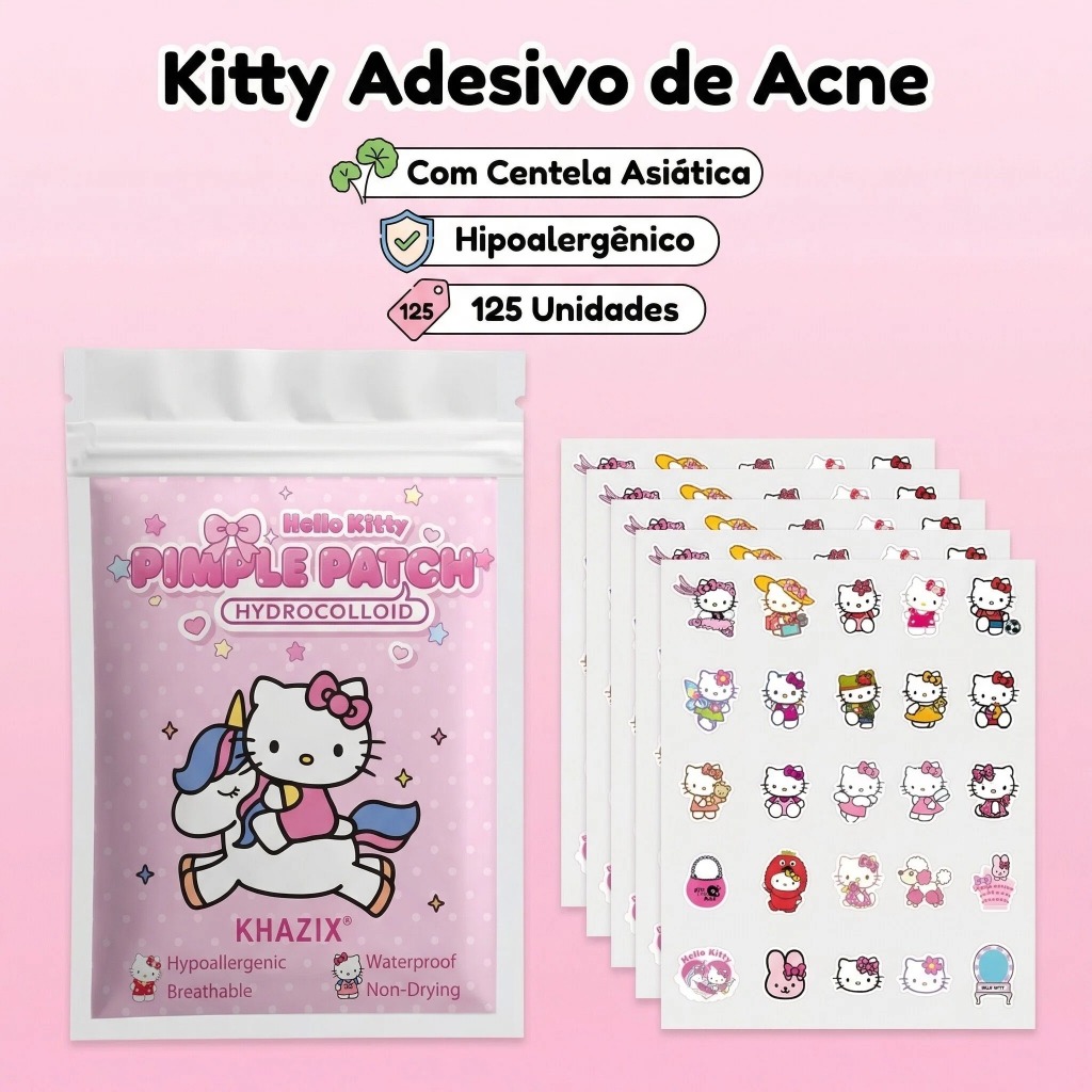 125 Patches de Espinhas Hello Kitty Centela Asiática Antiacne - Skincare Coreano