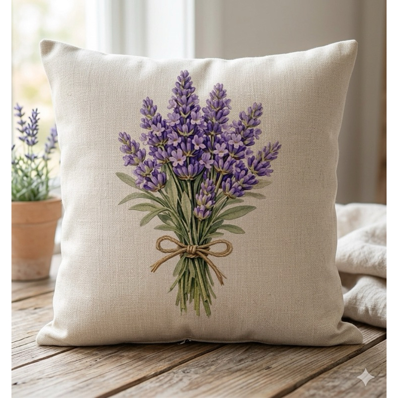 Capa de Almofada Linho buque Lavanda Floral Provence 45x45 Premium Decoração Sala