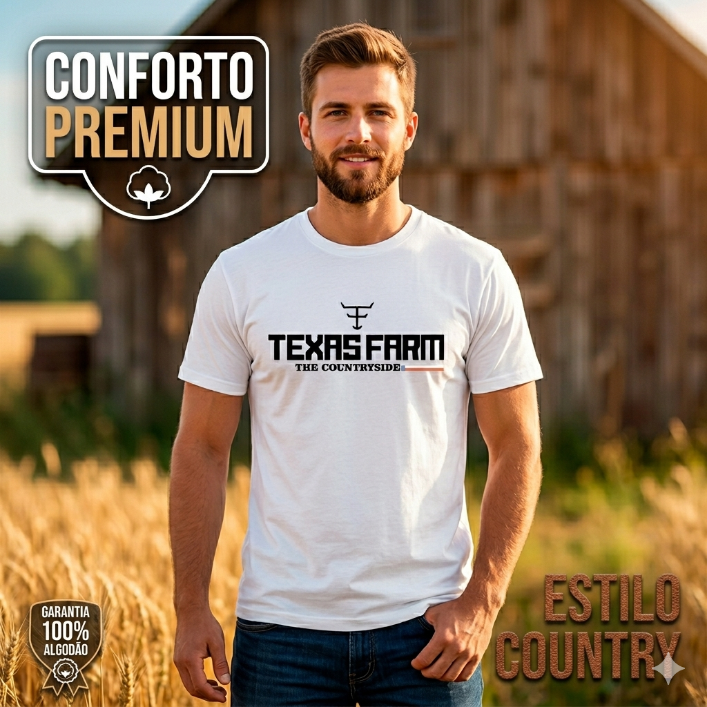 Camiseta Masculina Country Texas Farm Camisetas Camisa Estampada 100% Algodão Blusa  Casual Rodeio