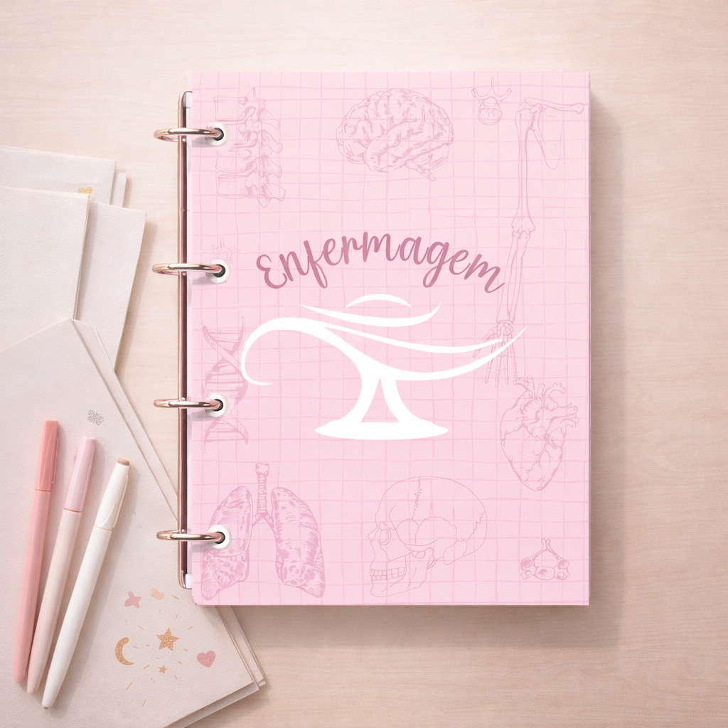 Caderno Enfermagem Rosa Aesthetic A5 | Fichário Estudante Saúde Personalizado