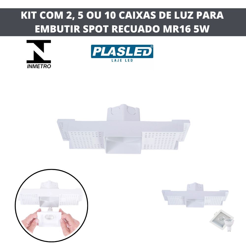 KIT COM 2, 5 OU 10 CAIXAS DE LUZ PARA EMBUTIR SPOT RECUADO MR16 5W DICROICA GU10