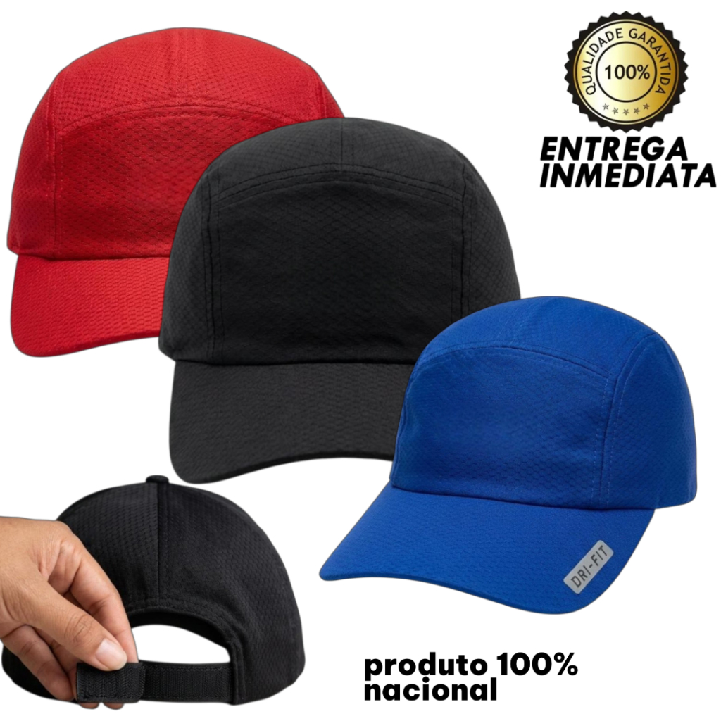 Kit 3 Bonés Esportivos Masculino/Feminino Dry Fit Respirável Ajustável – Preto Branco Azul, Leve e Confortável para Acad