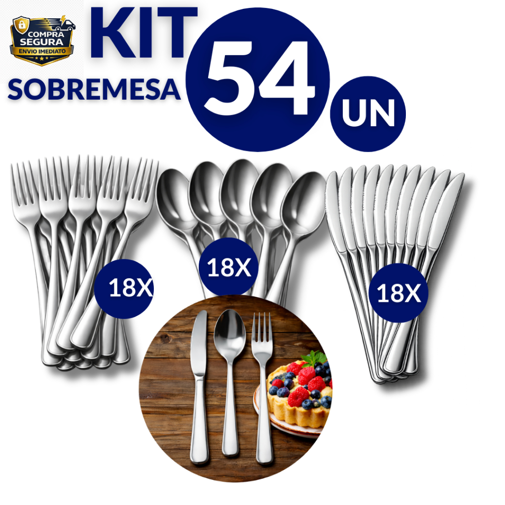 Kit Completo Talheres Sobremesa Inox Garfo Faca Colher Resistente Restaurante Casa Alta Qualidade