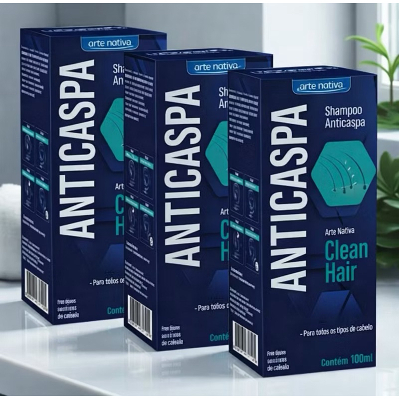 3x Shampoo Anticaspa Clean Hair - 100ml Arte Nativa