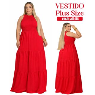 Vestido Plus Size Vermelho Cavado Elegante Longo Caimento Perfeito Moda Feminina em Oferta na Shopee