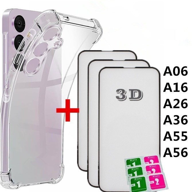 Película de vidro 3D + Capa Capinha Anti Shock Para Samsung Galaxy A06 A16 A26 A36 A55 A56
