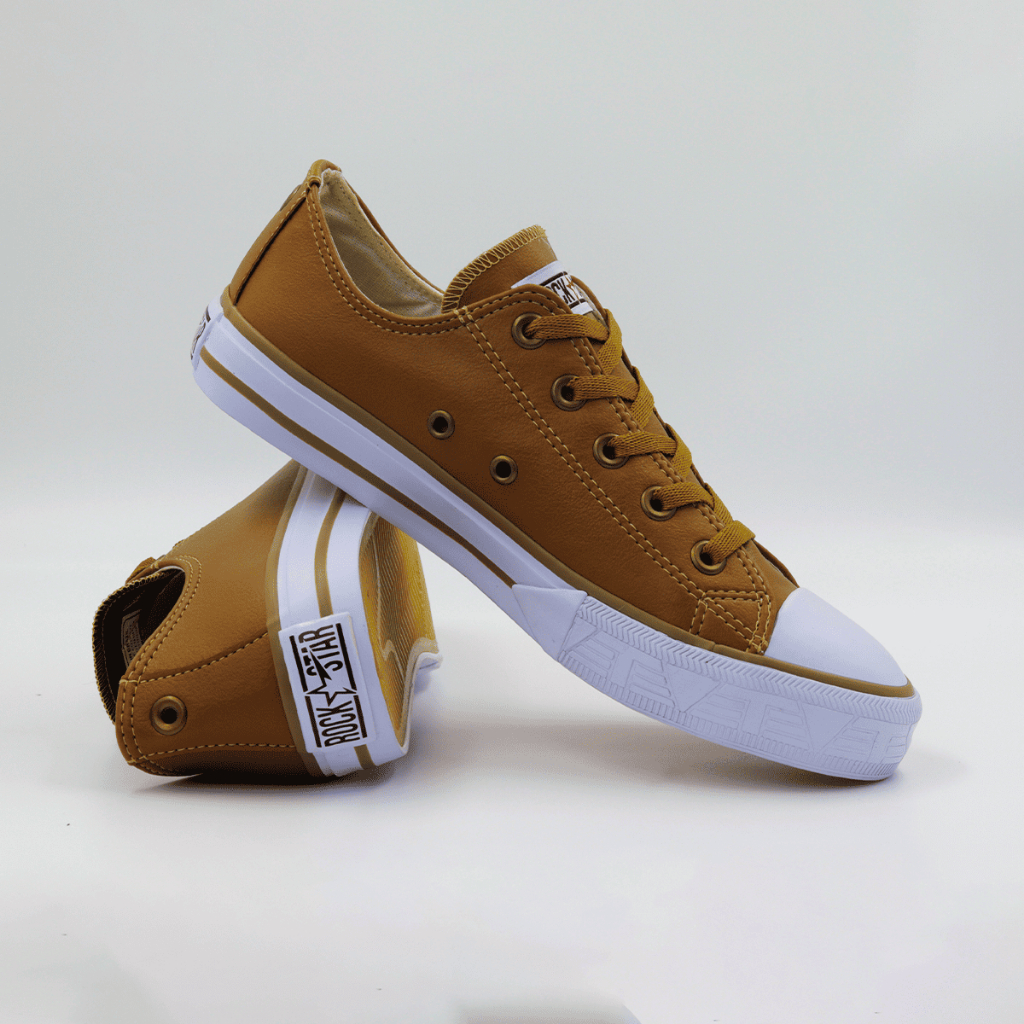 Tênis Courino Cano Baixo Caramelo Unissex Rock Star Alta Qualidade em Oferta na Shopee
