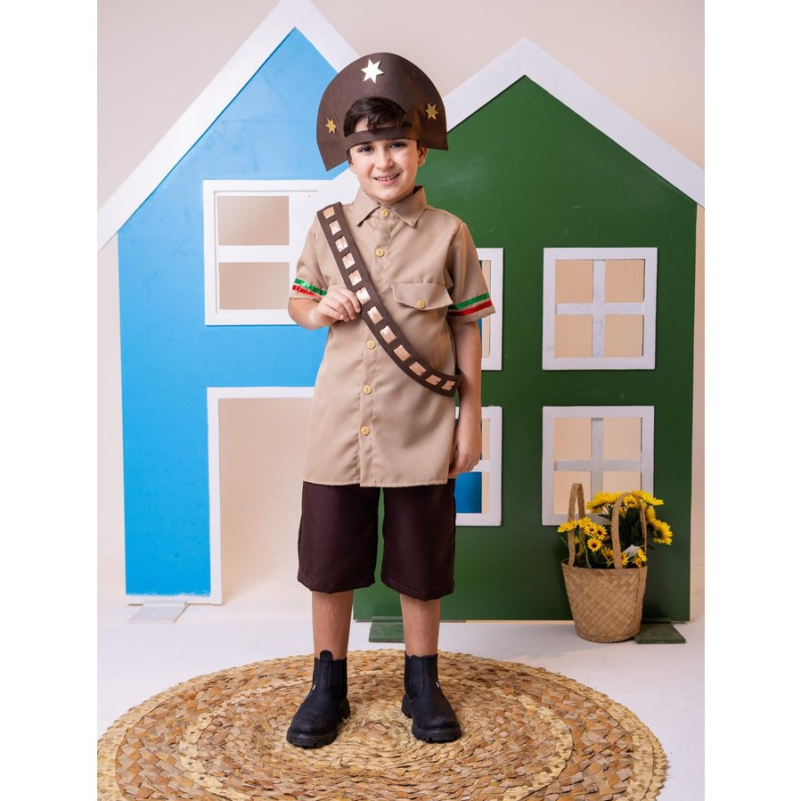 Conjunto/Fantasia Infantil Menino Completo Cangaceiro Junino Arraia Acompanha Chapéu de BRINDE