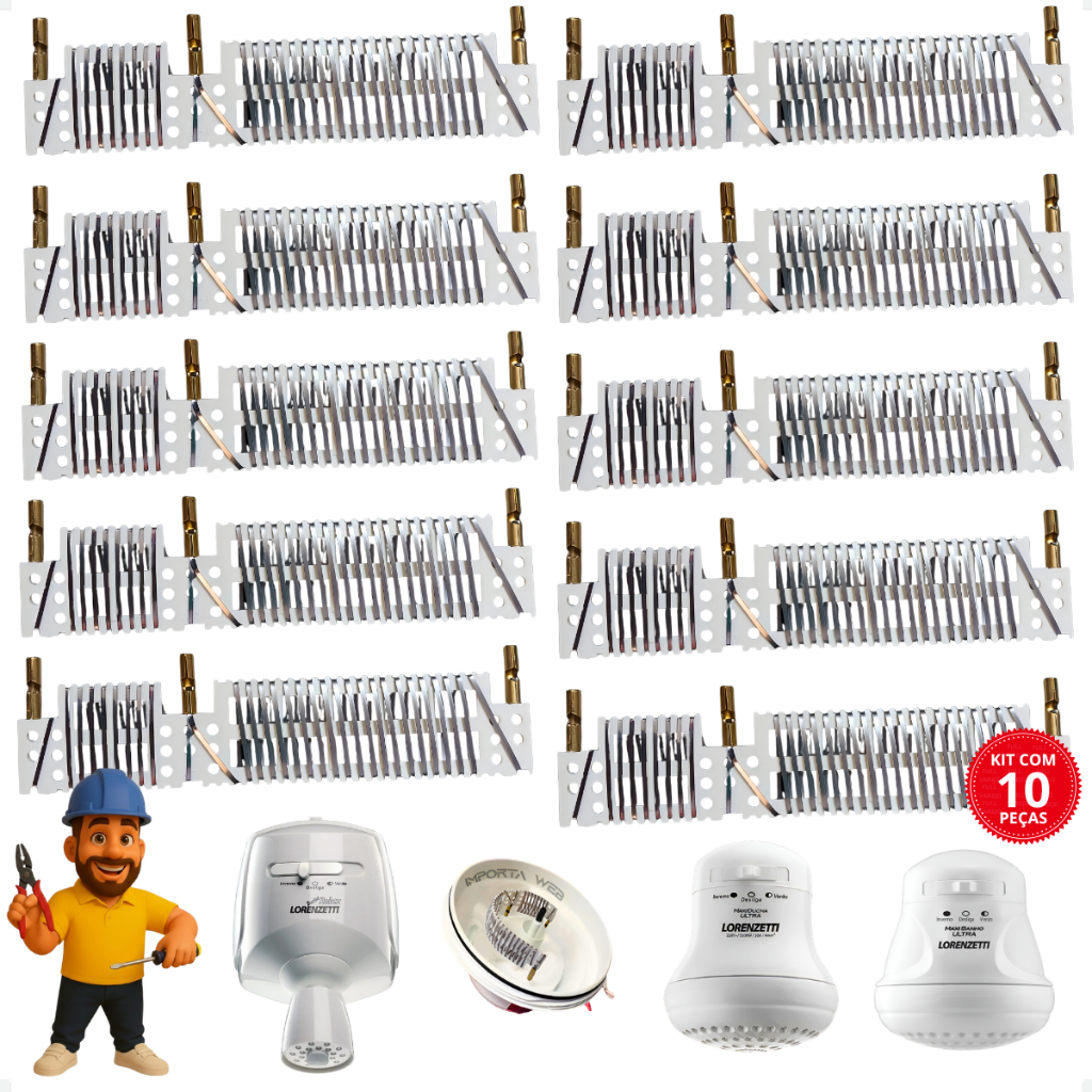 Kit 10 Resistência Maxi Ducha Ultra / Bello Banho Ultra / Relax Ultra / Max Banho 5500w 220v - PMR