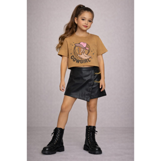 Conjunto Infantil Feminino Look Boiadeira Country Cropped Bota Short Saia Corino Meninas Mini Diva em Oferta na Shopee