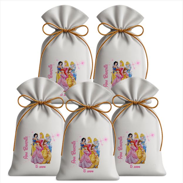 Saquinho Sacolinha Lembrancinha Festa Aniversário Infantil Tecido Personalizado Princesas M2