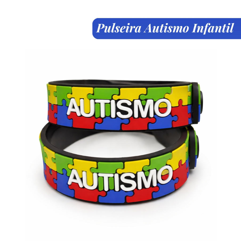 Pulseira Autismo Infantil Identificação Segurança Criança TEA Kit2 Silicone Ajustável Quebra-Cabeça