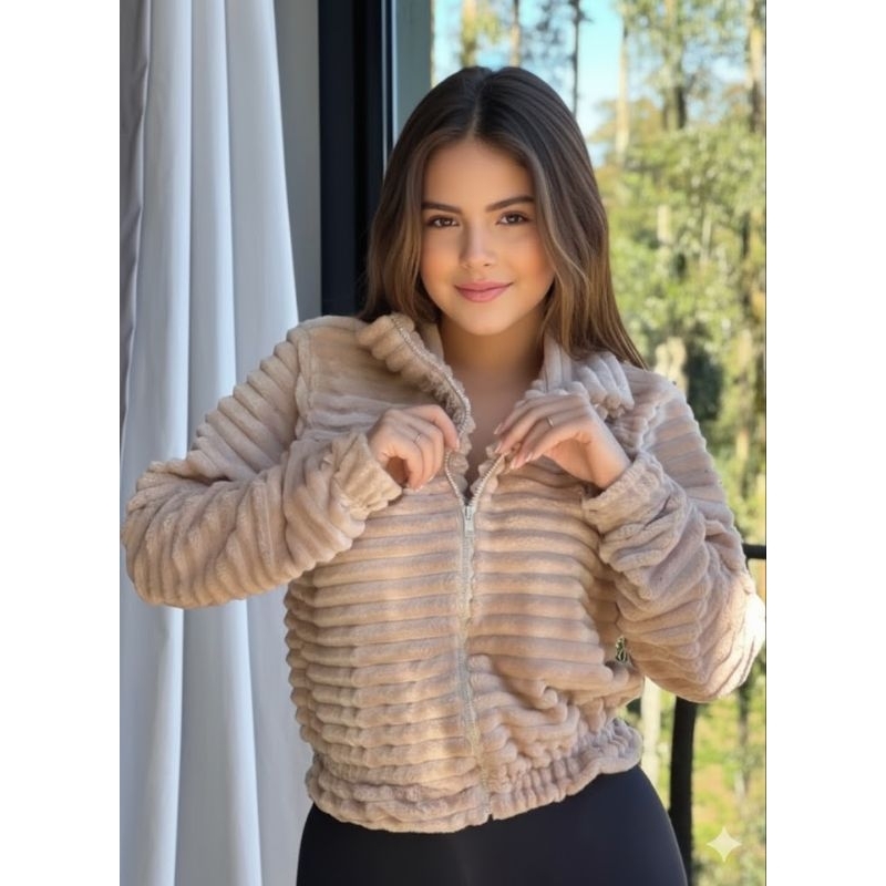 Blusa de frio Feminina Aveludada Bomber Jaqueta Quente Inverno Casaco Blogueiro Soft Canelado