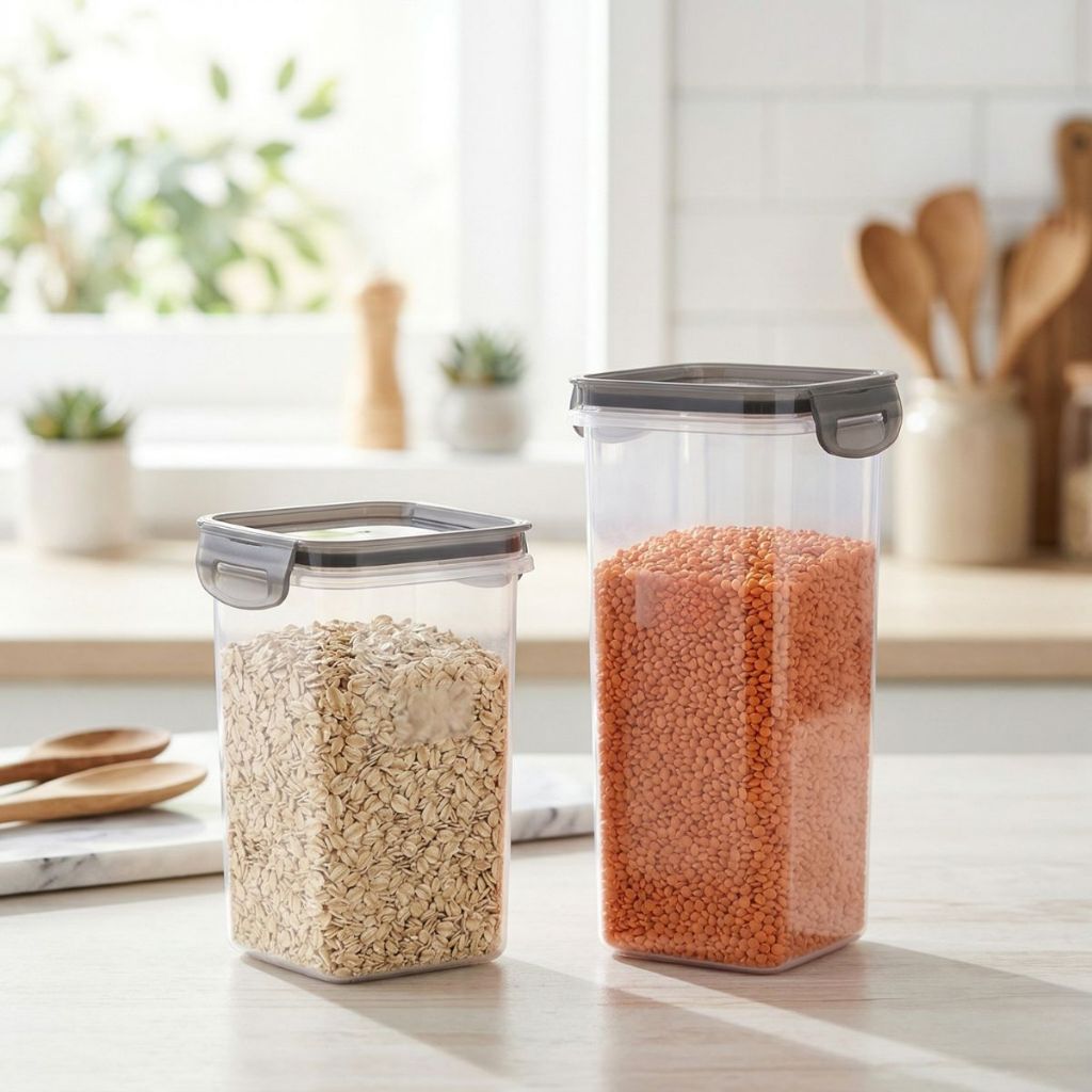 Kit 2 Potes Porta Mantimentos Cristal Trava Mais 830ml 1,24L