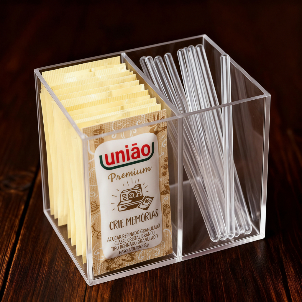 Porta Sachê Acrílico Puro Quadrado para Sal Açúcar Ketchup e Maionese – Café Lanchonete Hamburgueria