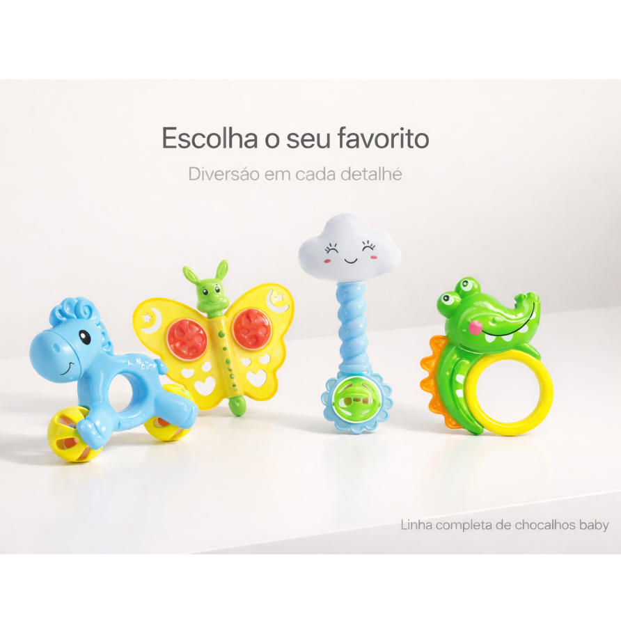 Kit 4 peças Chocalho para Bebe Sensorial Macio ou a unidade