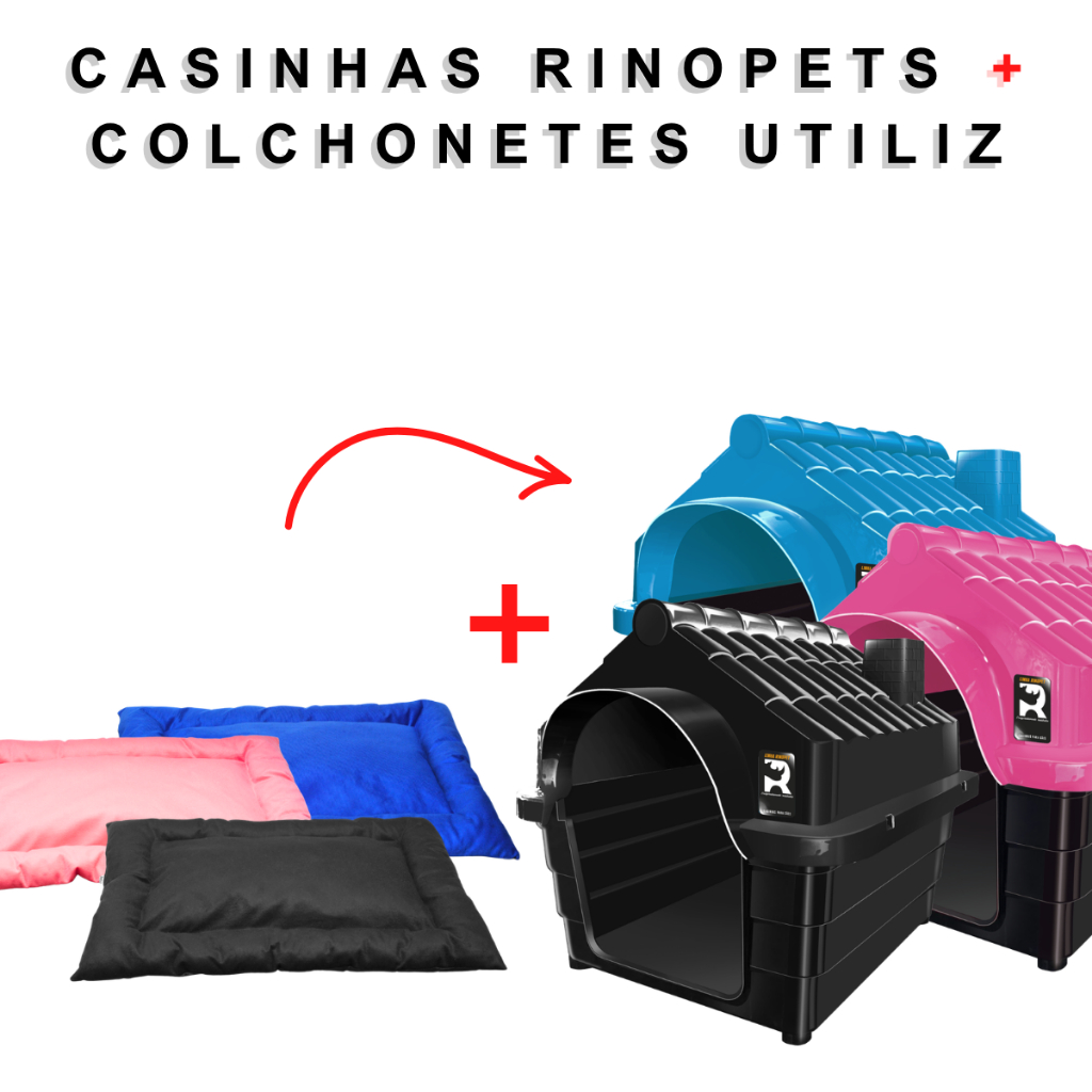 Casinha Cachorro Grande Reforçada Desmontável RinoPet N7 e N8 + Colchonete Petliz