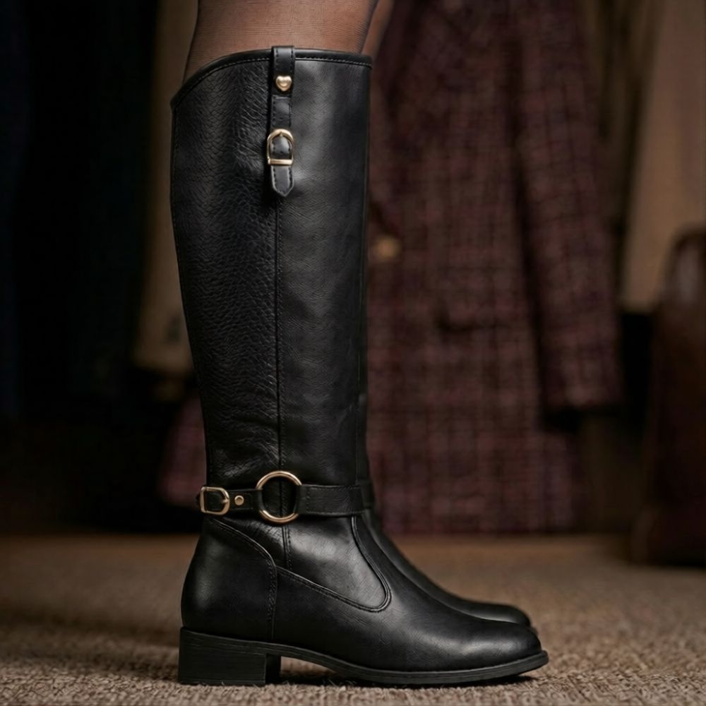 Bota Feminina Estilo Montaria Macia Hipismo Cano Alto Conforto Casual Promoção Bico Redondo