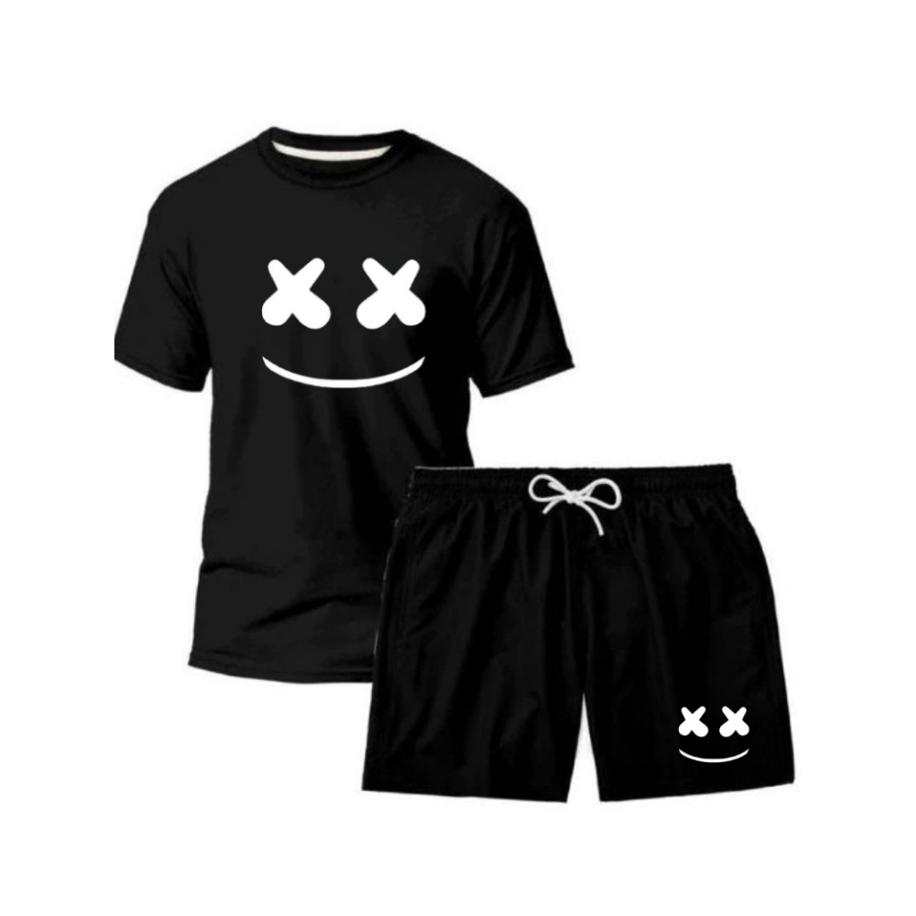 CONJUNTO CAMISETA CAMISETAS 100% ALGODÃO MANGA CURTA BERMUDA TECTEL ESTAMPA MARSHMELLO KIT