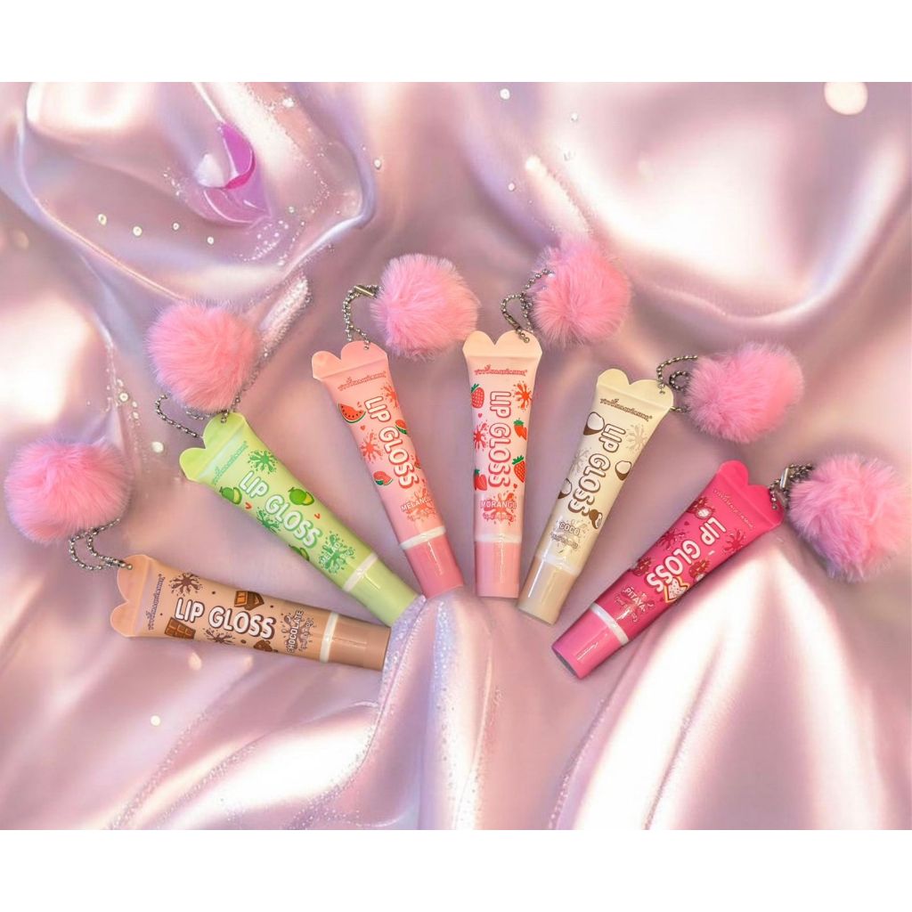 Lip Gloss Chaveiro com Pompom Hidratante Labial YoYoMaquiAmor Sabores Cheirinho Brilho Intenso