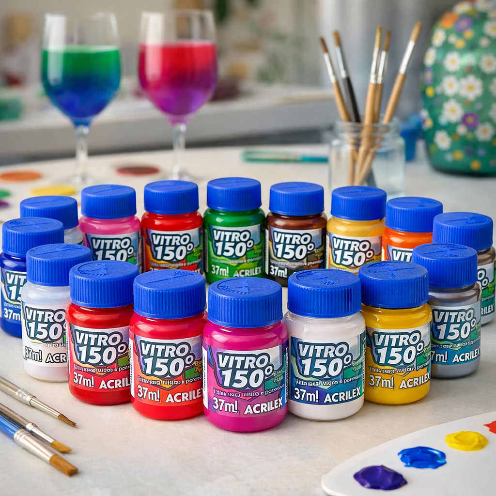Tinta Vitro 150° Acrilex 37 ML Vidro Cerâmica Porcelana Para Forno Convencional Diversas Cores