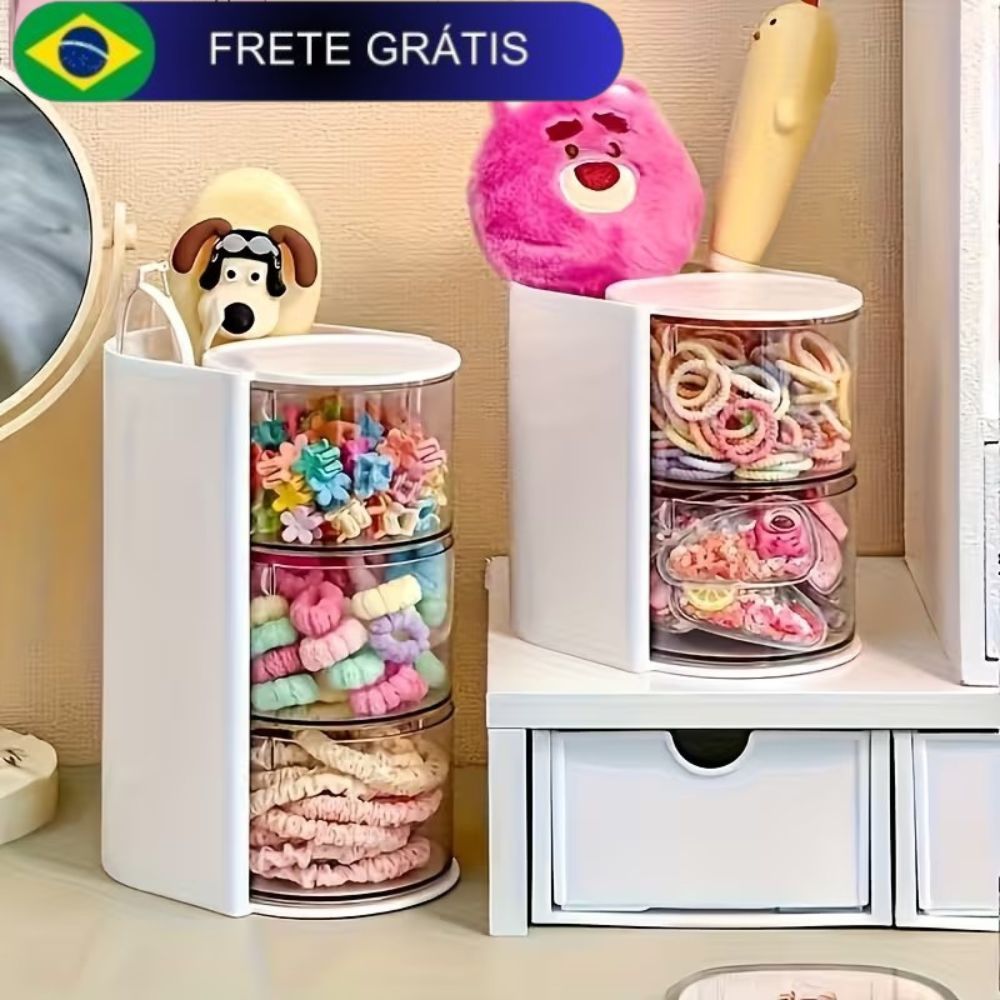 Organizador Multifuncional de Maquiagem Giratório 3 Andares para Pincéis e Joias