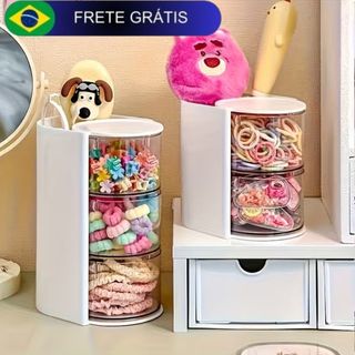 Organizador Multifuncional de Maquiagem Giratório 3 Andares para Pincéis e Joias