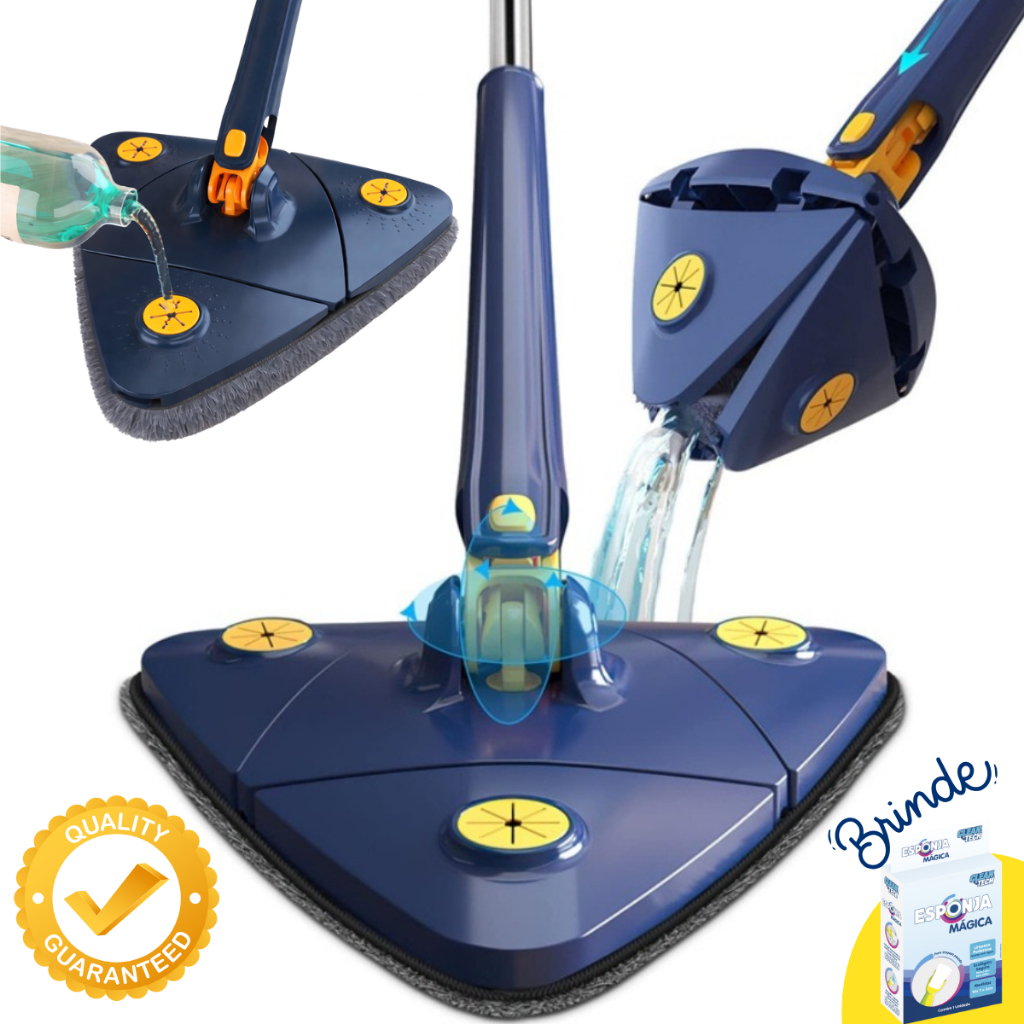 Mop Esfregão Limpeza Triangular Giratório Rodo Banheiro Chão Janela Teto Ajustável ORIGINAL + Brinde
