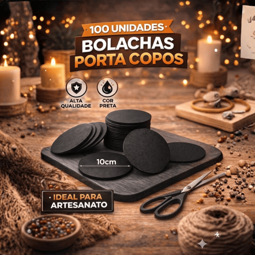100 Bolacha Porta Copo Madeira Supla Para Copo PRETO 100 Unidades 10 x 10 cm