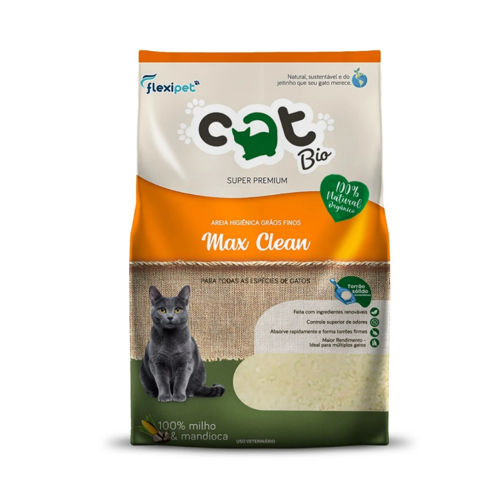 Areia para Gatos Milho e Mandioca Fina - Catbio Biodegradável 4 Kg - Max Clean - Grãos Finos