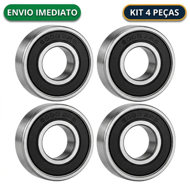 Kit com 4 Rolamentos 6000 2RS GBR GTOP 10x26x8mm Vedacao Borracha Eixo 10mm