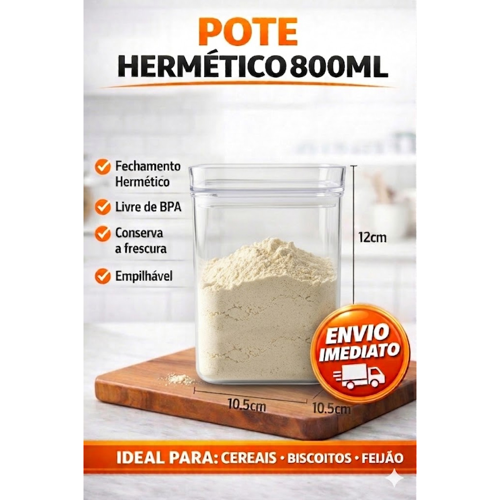 Pote Hermético 800ML Transparente Organizador Porta Mantimento Empilhável BPA Free