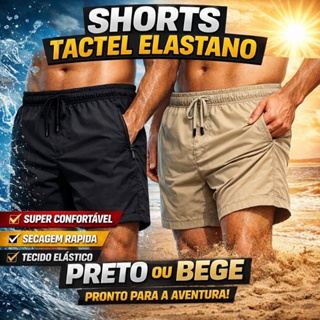 Shorts Masculino Tactel com Elastano – Secagem Rápida, Confortável, Leve, Praia e Dia a Dia (Preto e Bege) em Oferta na Shopee