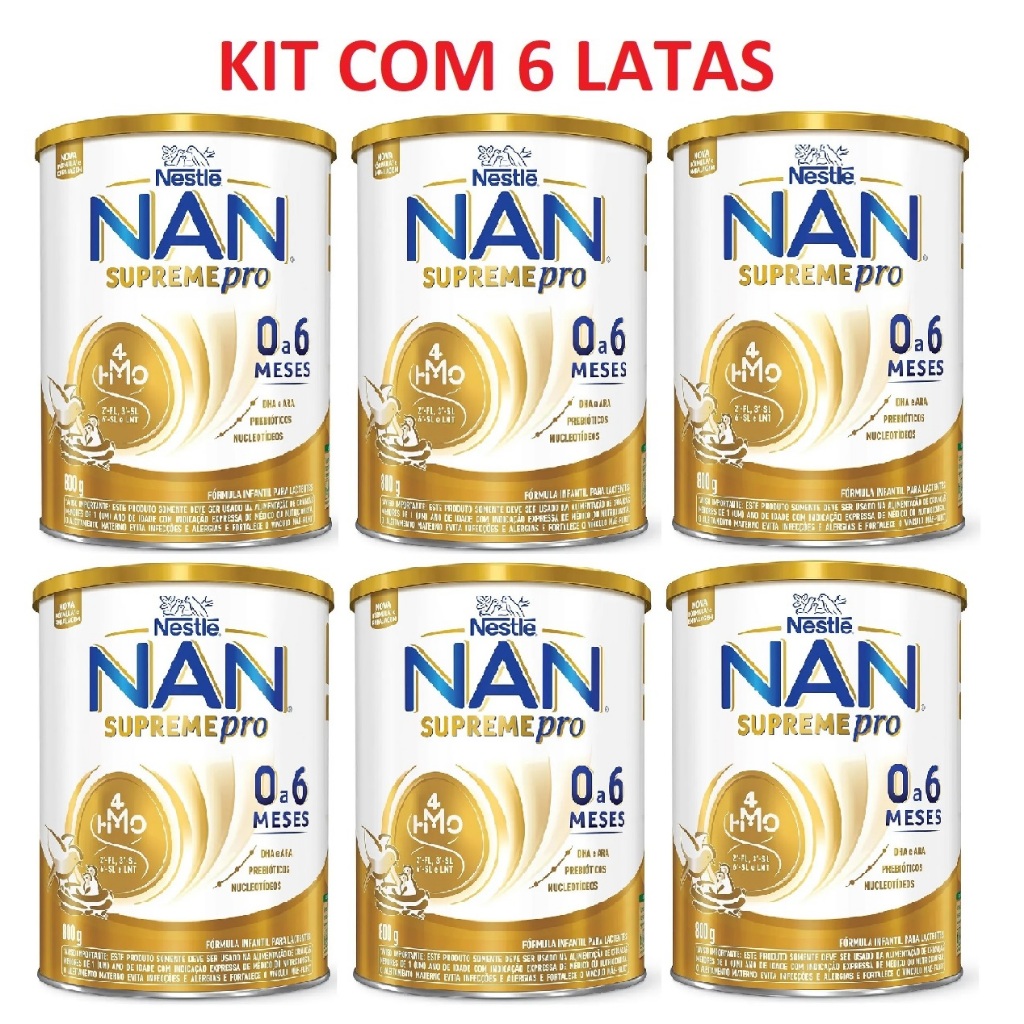 Kit 6 Latas NAN Supreme 0 a 6 Meses Fórmula Infantil 800g cada (AMARELO) EQ.1