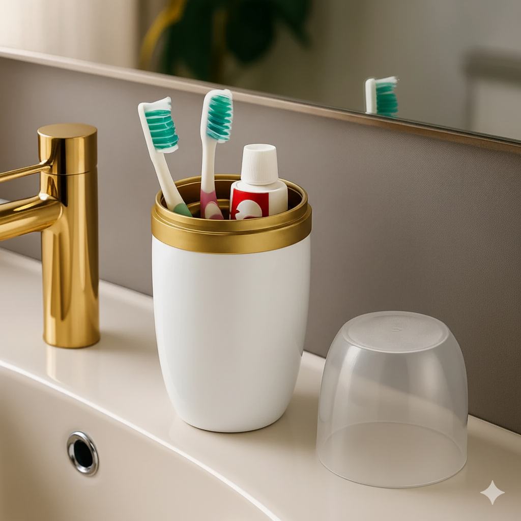 Porta Escova E Pasta Original Com Tampa Transparente 500ml Arthi