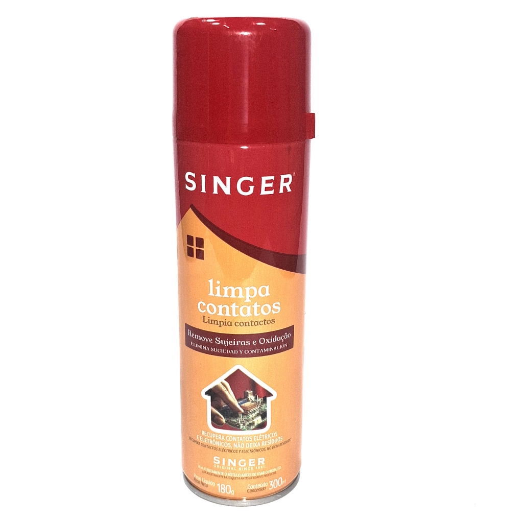 Limpa Placas Contatos Elétricos e Eletrônicos Singer Spray 300ml Melhora Condutividade