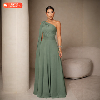 Vestido Feminino Longo Tule Com Calda Uma Manga Sem Brilho Para Madrinha Casamento Festa Izabel em Oferta na Shopee