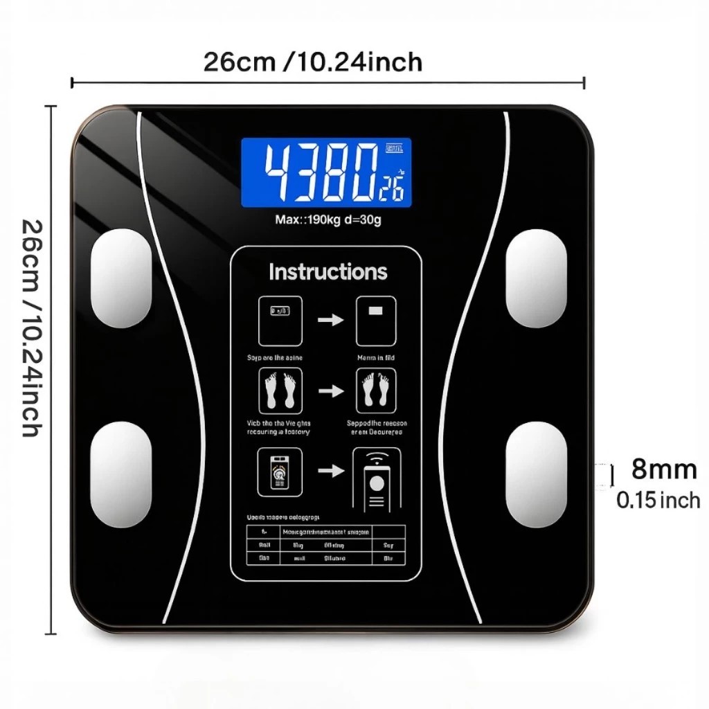 Balança Bioimpedância Digital Controla Peso IMC Gordura Registra Massa Muscular Ultra Fina e Compacta
