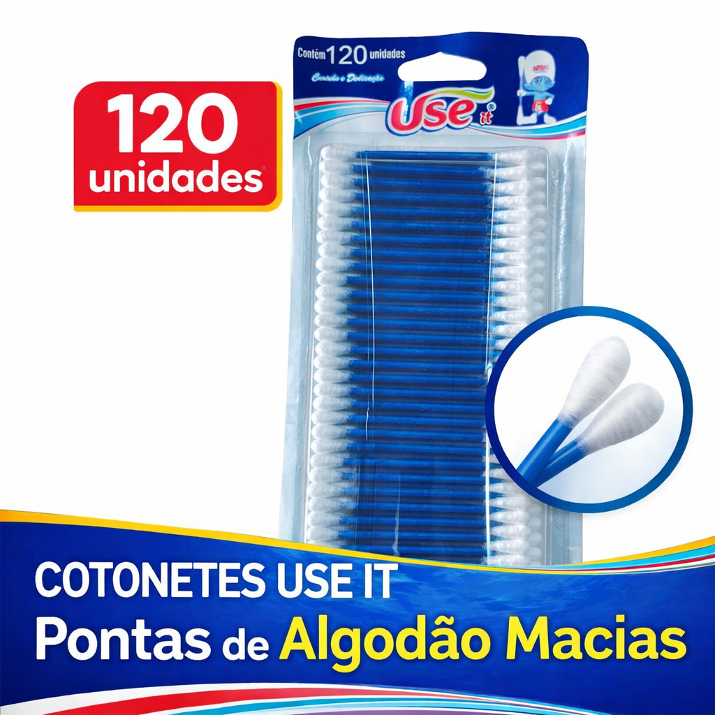 Hastes Flexíveis Cotonetes De Algodão 120 Unidades Use It Blister