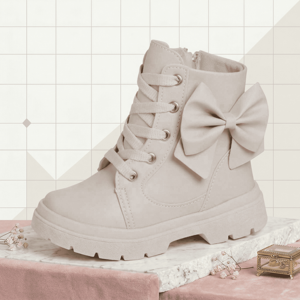 Coturno Infantil Bota Feminina Laço Confortavel Menina Macia