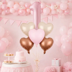 Kit 6 Balões Metalizados Número Rosa Bebê Coração Festa Aniversario Decoração